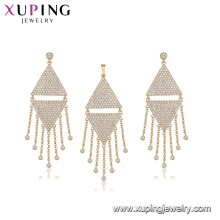 64444 fashion wholesale China luxury triangle type white diamond gold plated tassel jewelry set